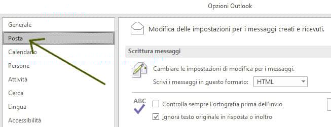 Apertura opzione posta su Outlook Apertura opzione posta su Outlook