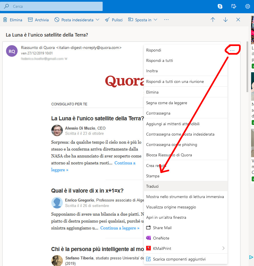 Stampare una mail in PDF