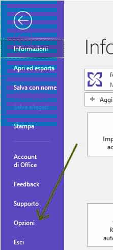 Menu opzioni Outlook 2016 Menu opzioni Outlook 2016