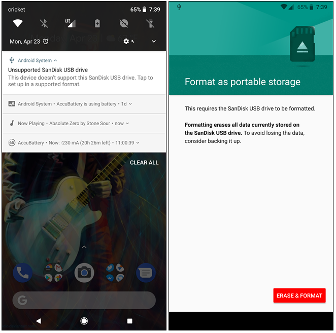 notifica di connessione all'unità esterna USB