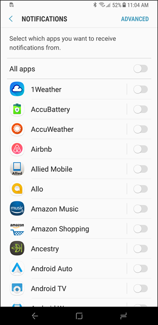 abilitare semplicemente le app che desideri notificare