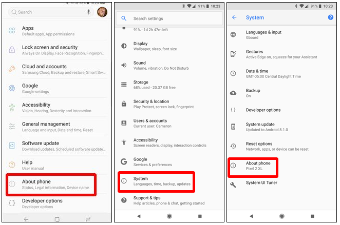 sezione Informazioni sul telefono sezione Informazioni sul telefono