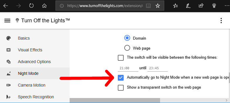 Passa automaticamente alla modalità notte quando si apre una nuova pagina Web Passa automaticamente alla modalità notte quando si apre una nuova pagina Web