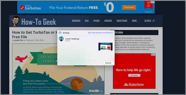 seleziona il dispositivo a cui vuoi inviare la pagina web