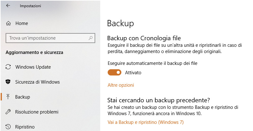 Backup su Windows10 Backup su Windows10