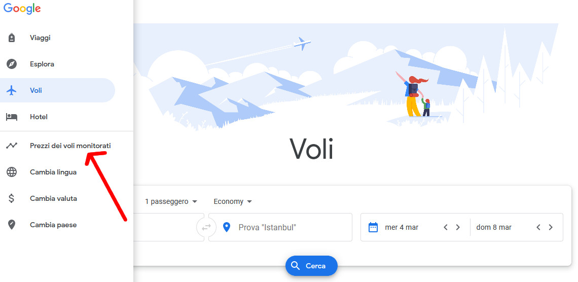 Menu voli Google Menu voli Google