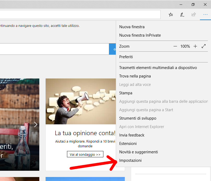 Impostazioni menu Edge Impostazioni menu Edge