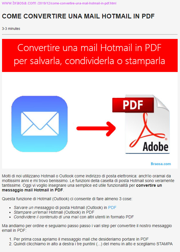 Pagina web convertita in PDF