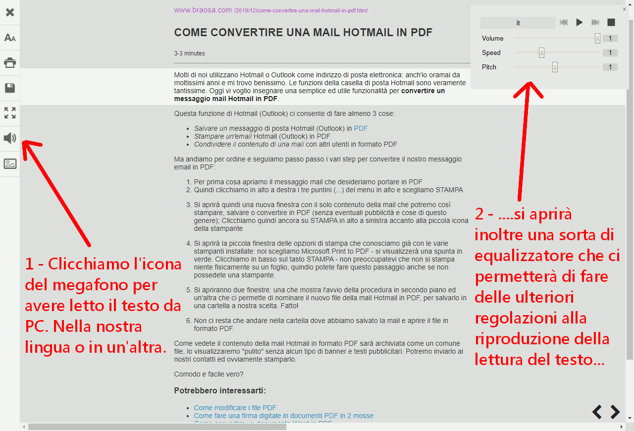 Autolettura del PC di una pagina stampata o salvata in PDF