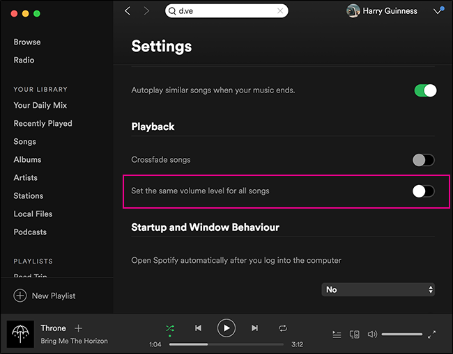 Disattivare l'impostazione Spotify dello stesso livello di volume della musica Disattivare l'impostazione Spotify dello stesso livello di volume della musica