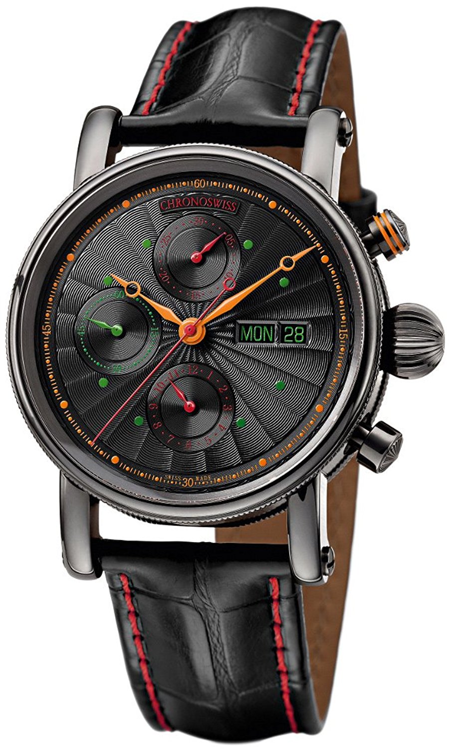 Chronoswiss Sirius Automatic Chronograph DLC Coated Steel Mens Watch German Day-of-Week CH-7545K-BK-DEU/11-1 
