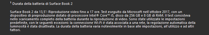 Note di Microsoft sulla reale durata della batteria di Surface Book 2