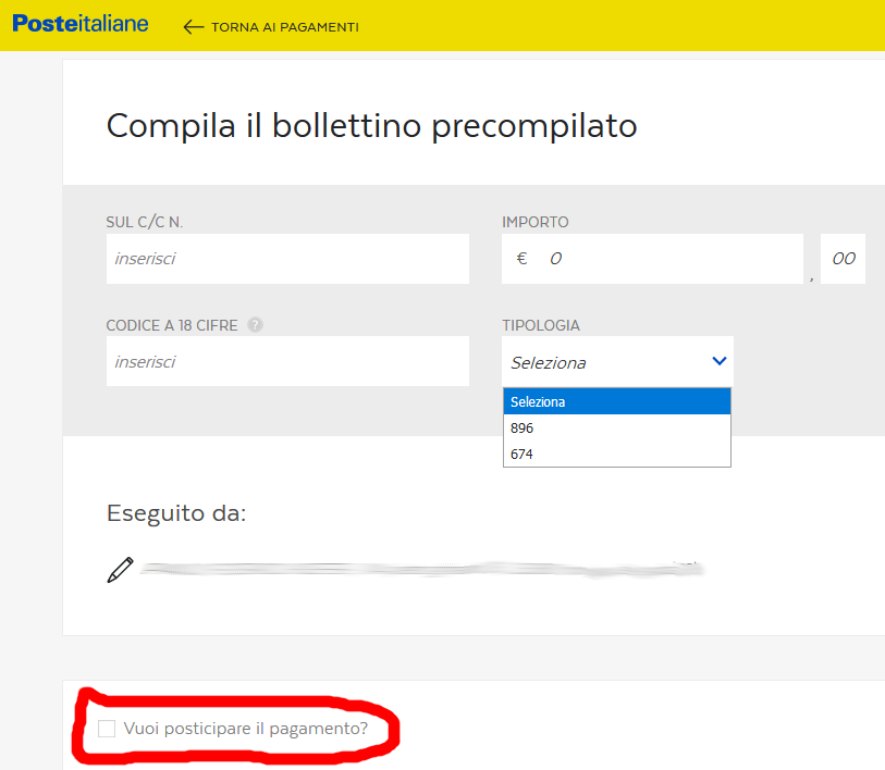 Compilazione del bollettino precompilato di Bancoposta Online