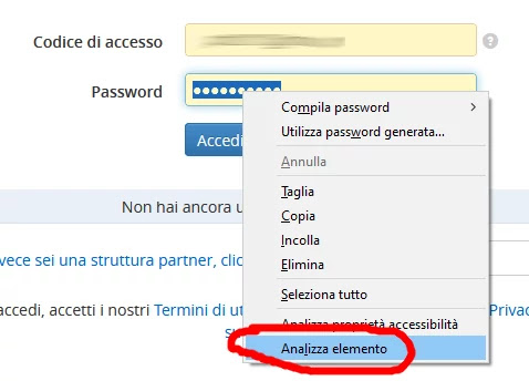 Menu analizza elemento
