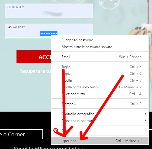 Selezione ipseziano dal menu di Chrome