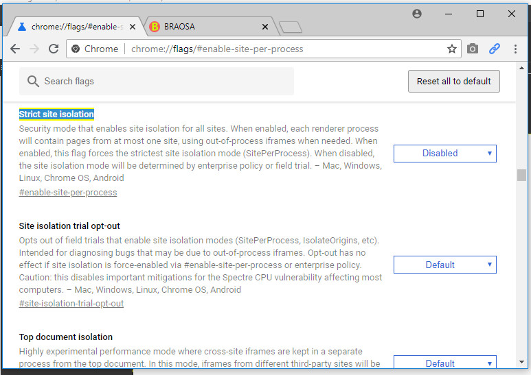 Abilitare Site Isolation in Chrome
