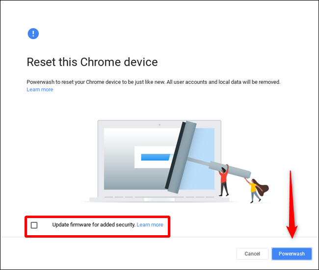 finestra del powerwash del Chromebook