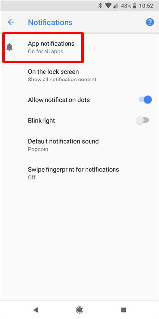 impostazioni di notifica di ciascuna app