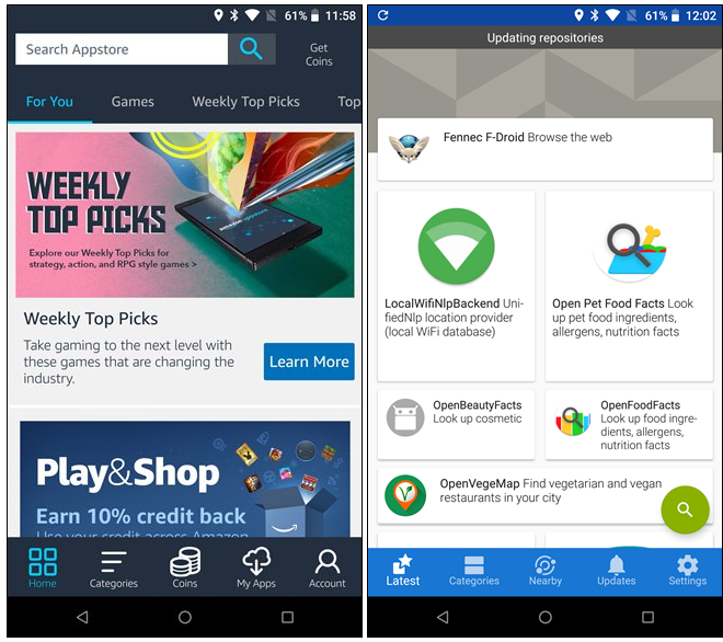 Usare Android senza Google con Amazzon AppStore e F-Droid Usare Android senza Google con Amazzon AppStore e F-Droid