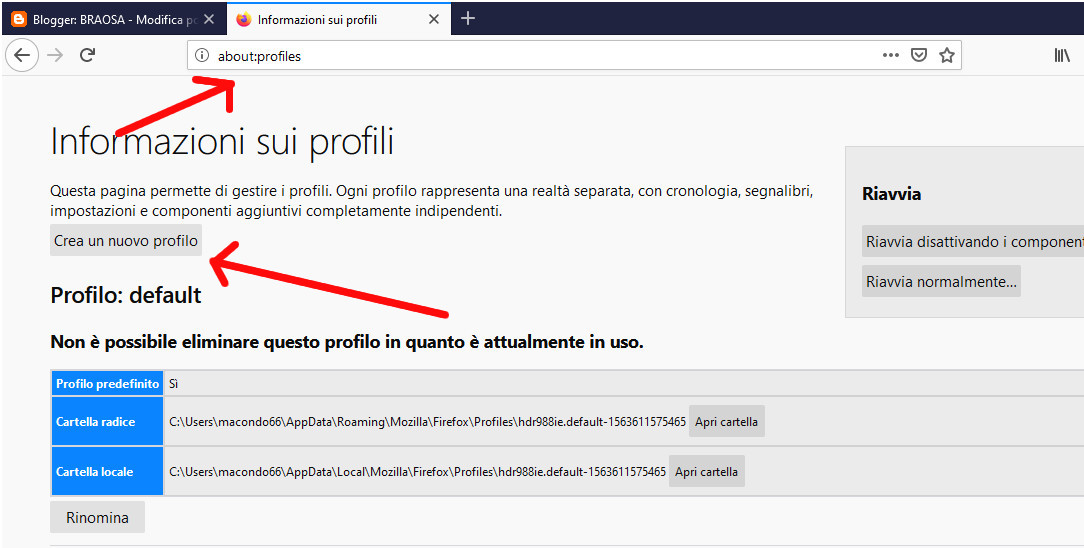 Creare un nuovo profilo Firefox