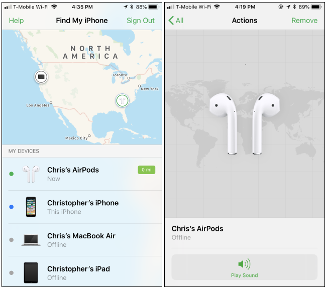 Posizione degli AirPods nella mappa per localizzarli