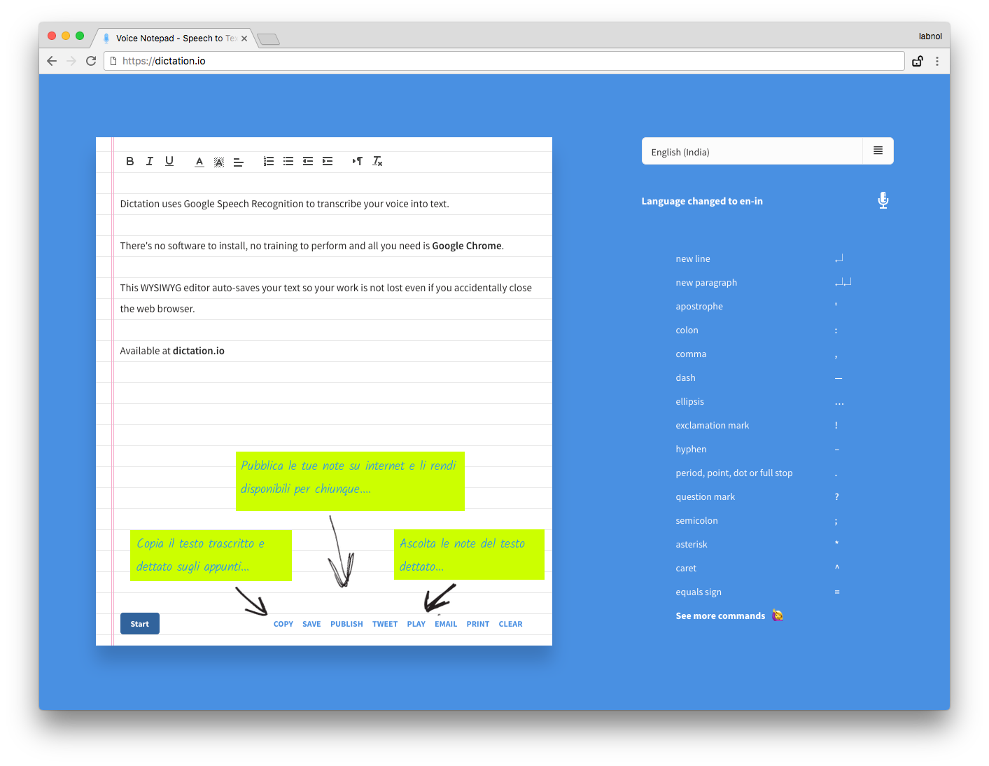 Come pubblicare una pagina creata con Dictation Come pubblicare una pagina creata con Dictation