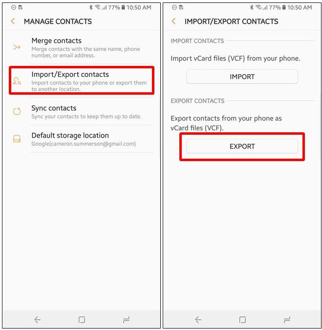 esportare contatti samsung android esportare contatti samsung android