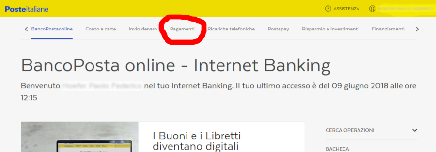 Gestione dei pagamenti su Bancoposta Online