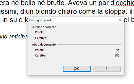 Finestra conteggio parole OpenOffice Writer