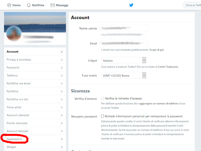 Applicazioni con accesso a Twitter