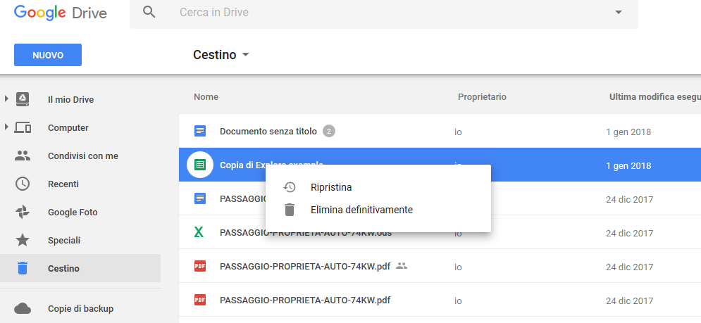 Procedura per recuperare file eliminati in Google Drive Procedura per recuperare file eliminati in Google Drive