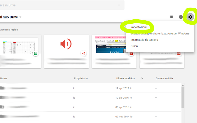Eliminare accesso rapido Google Drive