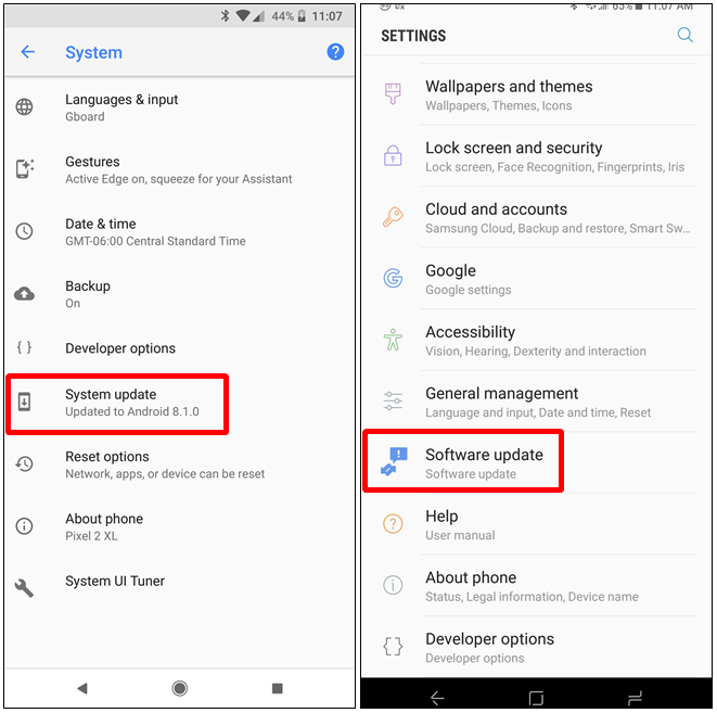 Aggiornamenti di sistema Android