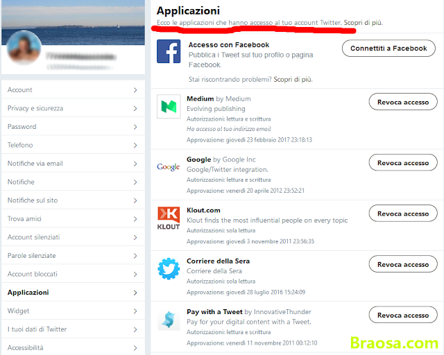 Eliminare applicazioni profilo Twitter
