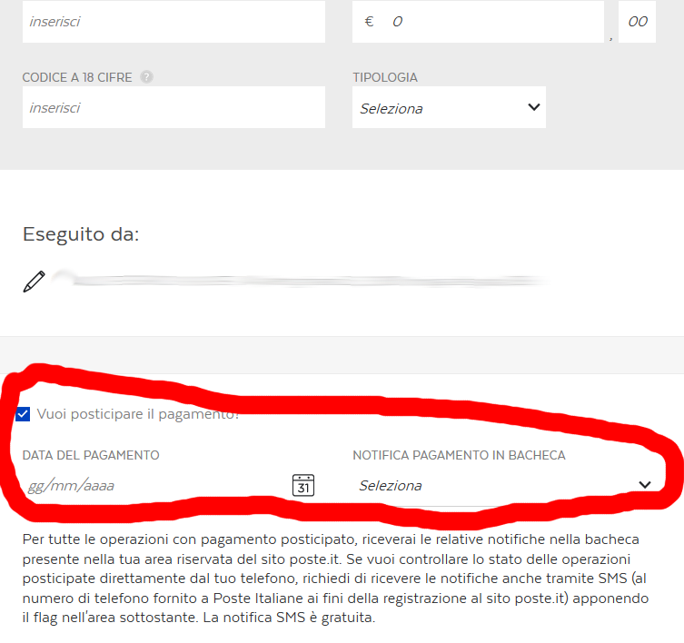 Bollettino pagamento posticipato bancoposta compilazione della data 