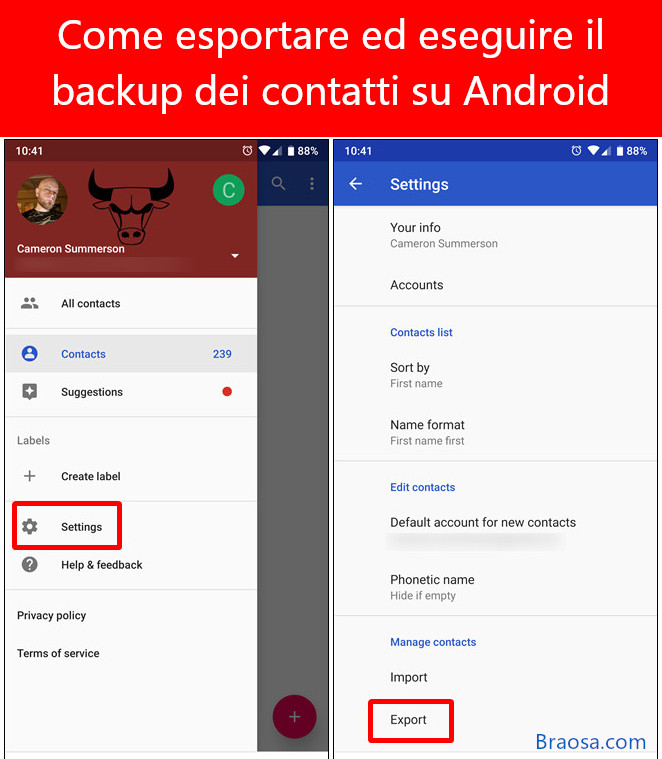 Come esportare manualmente e eseguire il backup dei contatti su Android Come esportare manualmente e eseguire il backup dei contatti su Android
