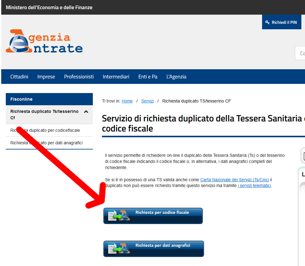 Richiesta copia codice fiscale e tessera sanitaria