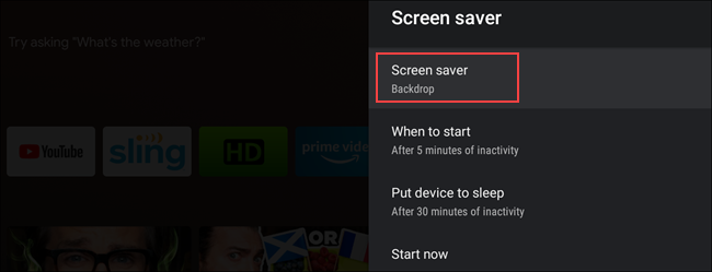 Screesaver menu Android TV Screesaver menu Android TV