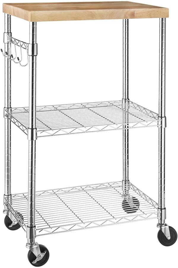 Carrello da cucina Amazon Basics su ruote in legno/cromato
