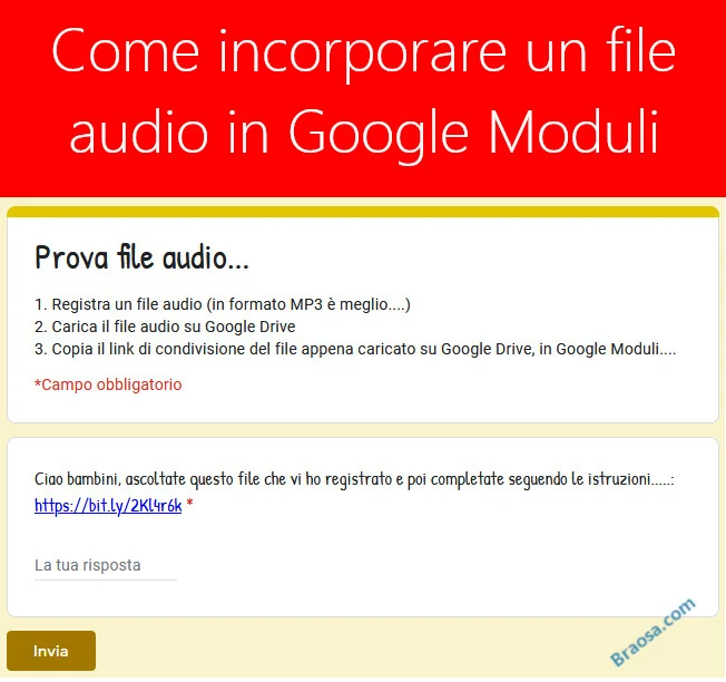 Come inserire un file audio in Google Moduli
