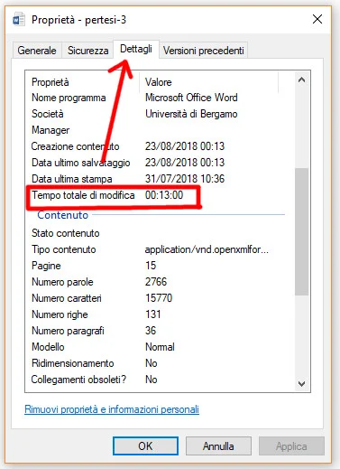 dettagli tempo totale modifica dettagli tempo totale modifica