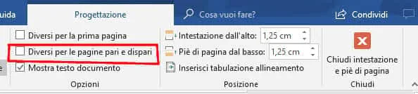 Diversi per le pagine pari e dispari