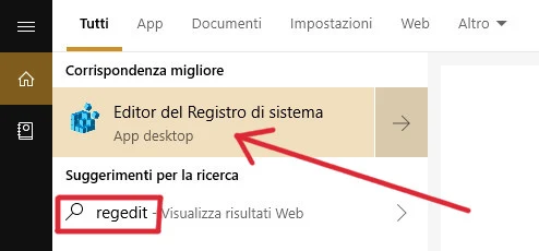 Apertura Registro di sistema Windows 10 Apertura Registro di sistema Windows 10
