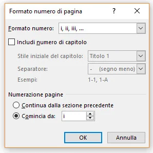 Inizio cambio stile numerazione delle pagine
