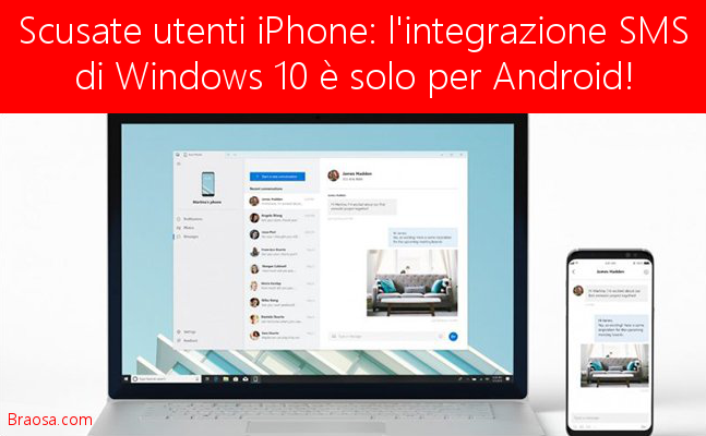 Gli SMS windows 10 non sono per iPhone ma solo per Android Gli SMS windows 10 non sono per iPhone ma solo per Android