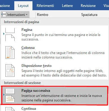 Interruzione pagina successiva