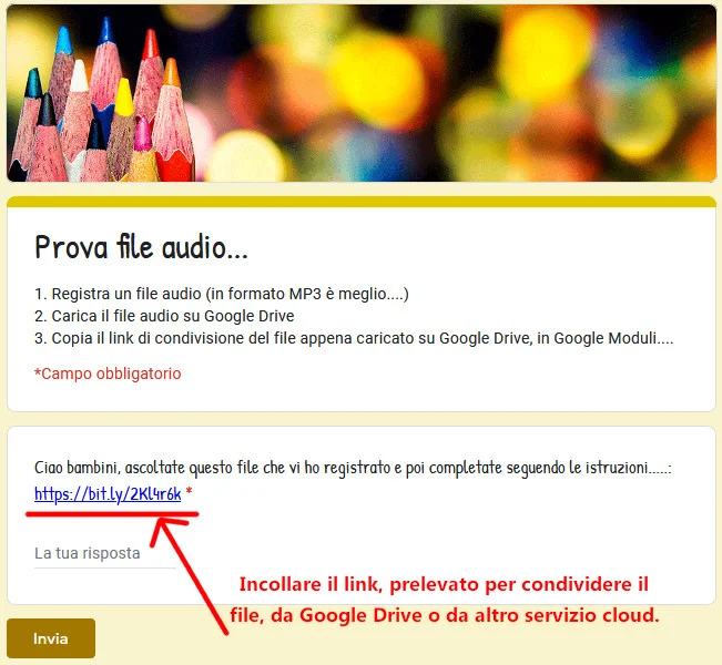 link-file audio da incorporare in google moduli
