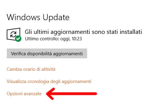 Opzioni Avanzate aggiornamenti Windows