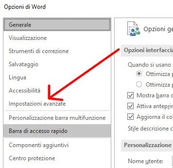Opzioni avanzate in Word Opzioni avanzate in Word