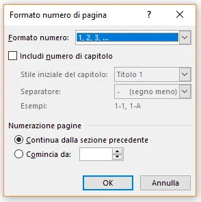 Scelta del formato dei numeri di pagina